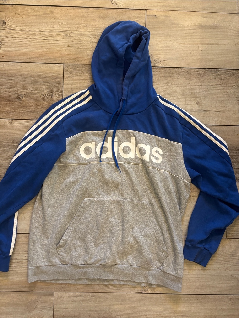 adidas Blue and Gray Hooded Pullover Sweatshirt